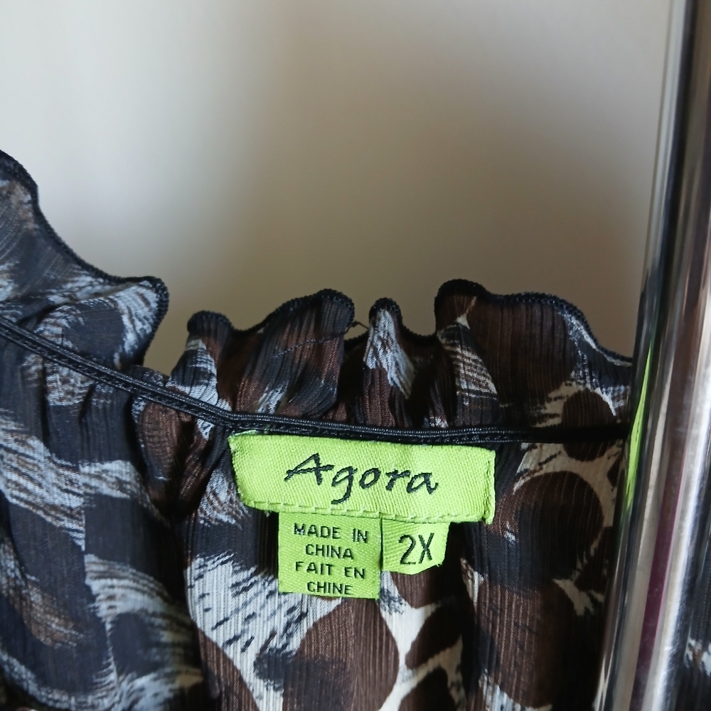 Agora Size 2X Animal Print Blouse Sheer - Picture 5 of 11